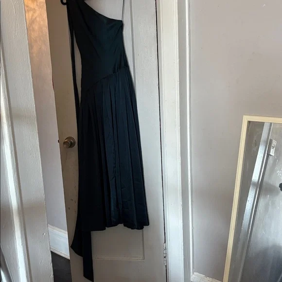 BHLDN one shoulder scarf neck asymmetrical maxi dress dark green size XS - Picture 6 of 10